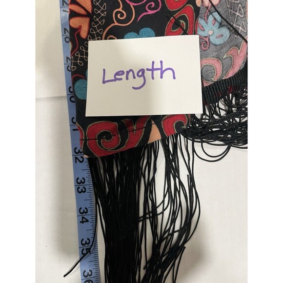 Josie Natori Multicolor Artsy Fringe Belted Short Kimono Coverup Robe Small - Picture 10 of 11